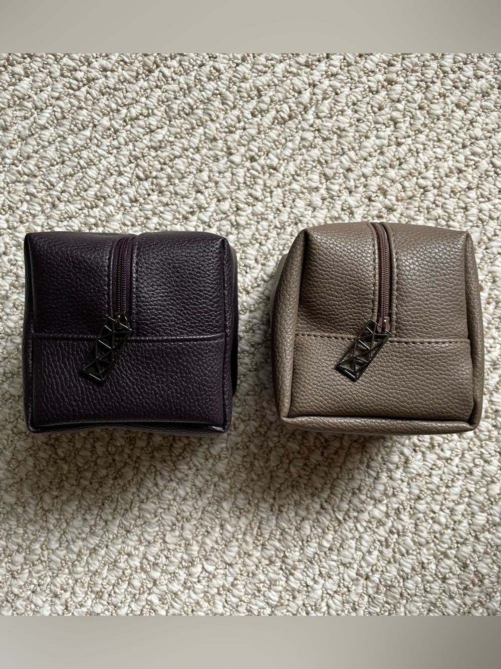 Giorgio Armani Taupe and Deep Purple Pebbled Leather Zip Pouches - Picture 2 of 7